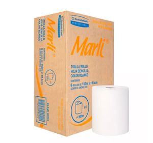 Toalla en rollo blanca Marli de 150 m, caja c/6 bobinas